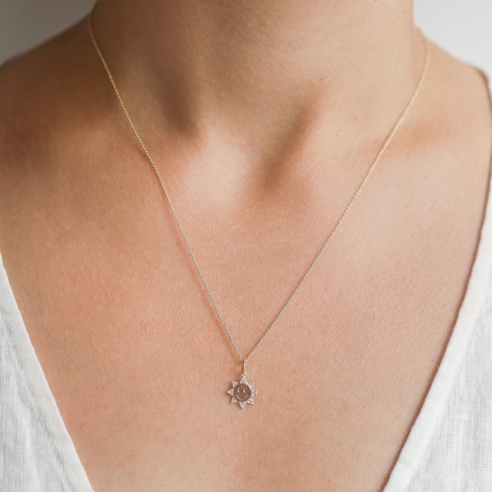Gold Smiley Sun Pendant Necklace